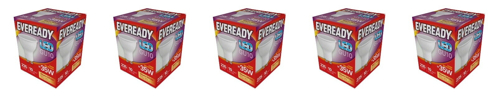 5x Eveready LED GU10 Lamp Light Bulb 235lm 3000K 3W (35W) - Warm White