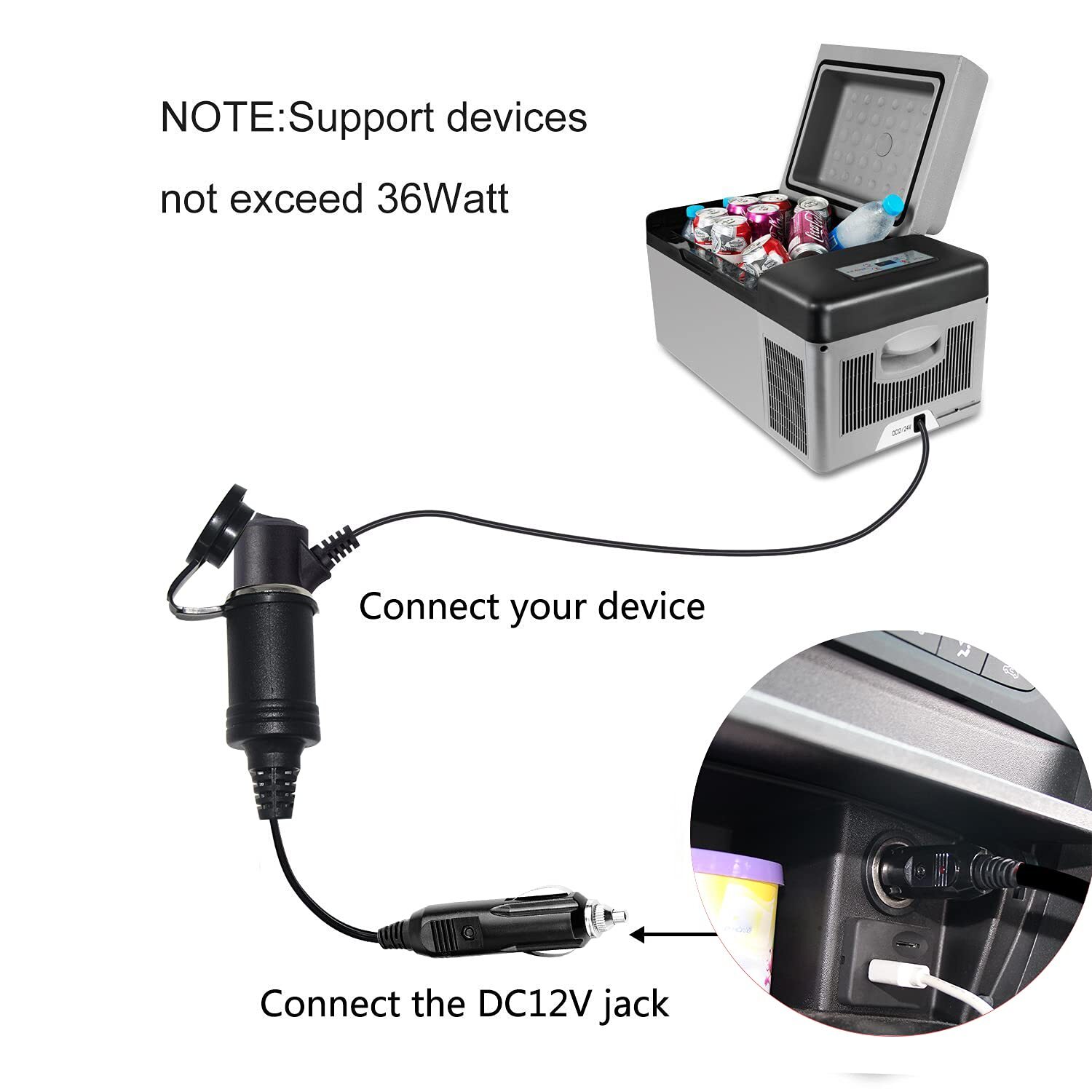 	12V Cigarette Lighter Extension Cord 3FT -Car Charger Cigar Lighter Male	