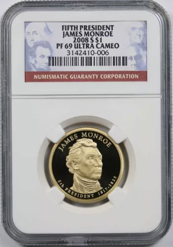 2008-S James Monroe $1 NGC PF 69 Ultra Cameo Presidential Dollar Fifth President