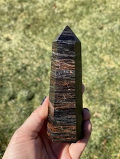Black Tourmaline Point with Red Jasper - Natural Black Tourmaline from Brazil