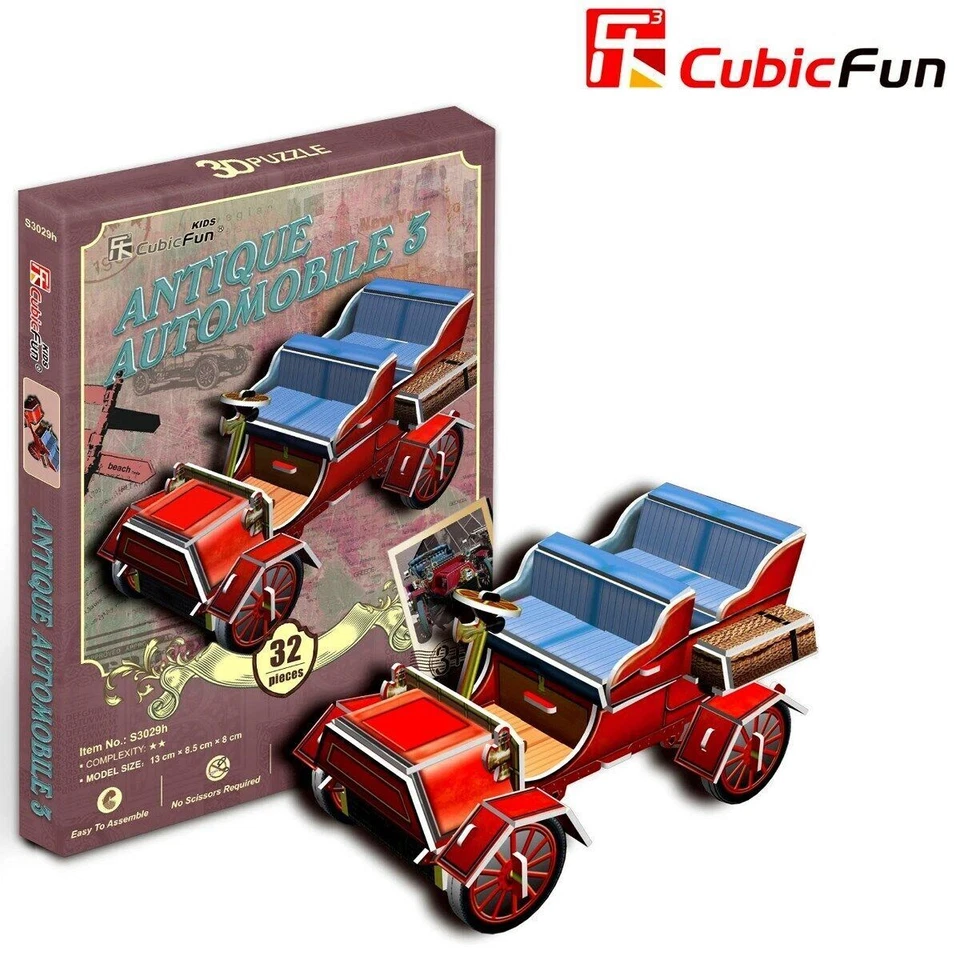 CUBIC FUN 32pcs Antique Automobile Car 3 DIY 3D Puzzle Model Building Kit Toy - Image 2 of 2