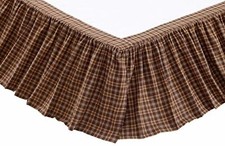 Twin Size Bed Skirt Country Brown Plaid Cotton Gathered Dust Ruffle Prescott
