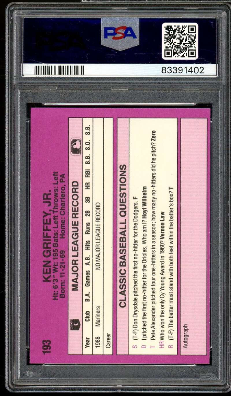 Ken Griffey Jr. Rookie Card 1989 Classic Travel #193 PSA 8 view 2