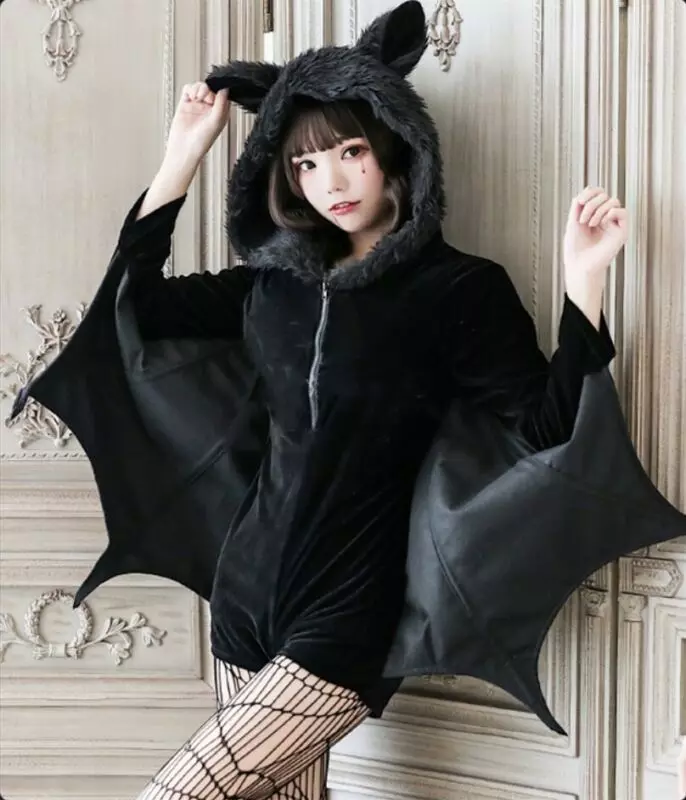 Black Bat Wing Hoodie Sweatshirt Punk Gothic Kawaii Costume
