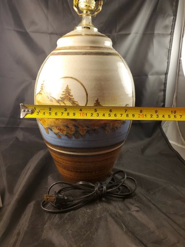 Fantastic Studio Pottery Lamp Nature Birds Water Mountains - Picture 9 of 12