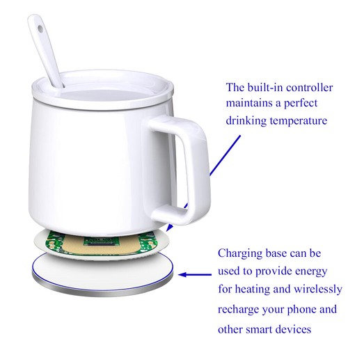 Self Heating Coffee Mug Cup Camping Porcelain Temperature Warming Hot Tea Qi Pad - Bild 4 von 6