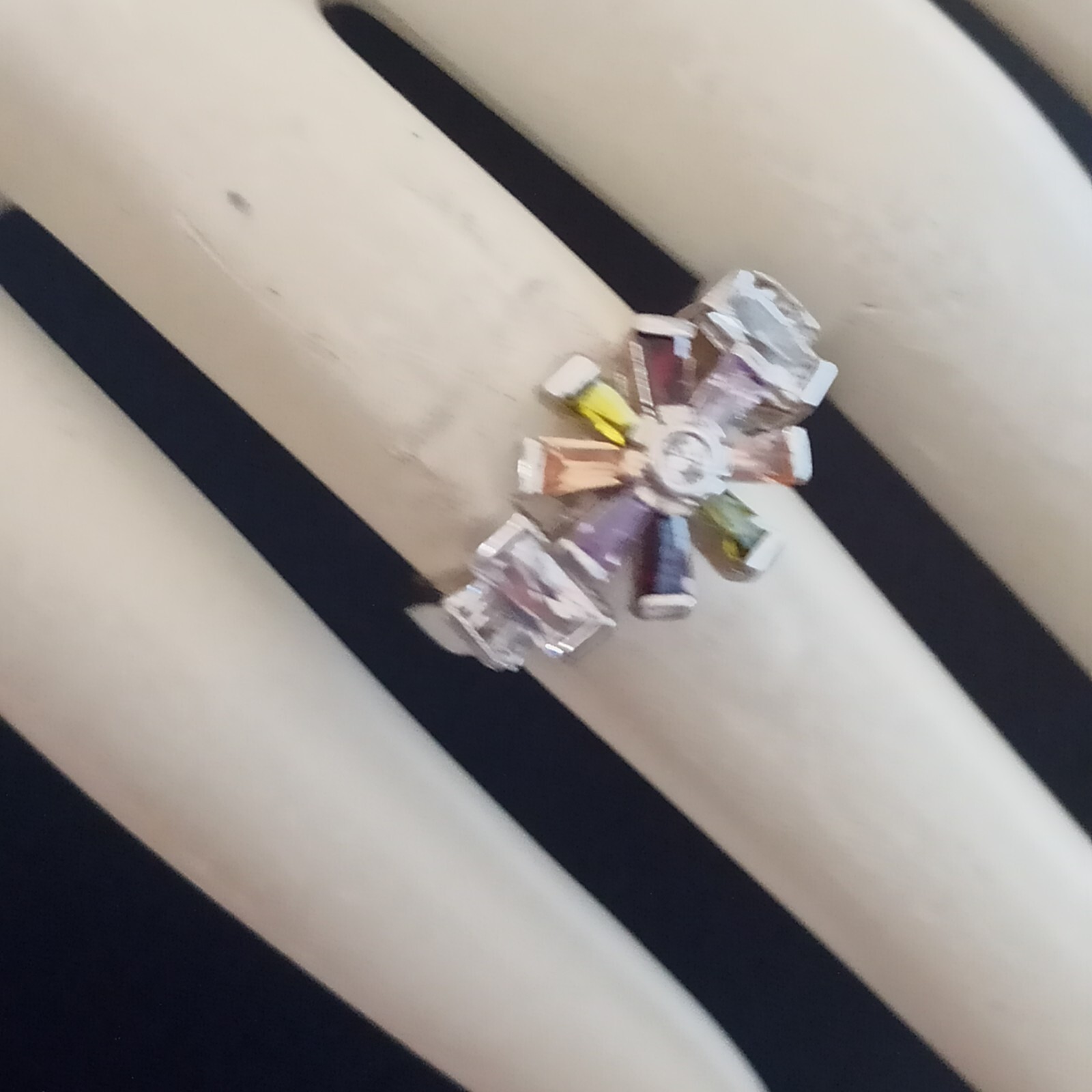 Silver Ring Multicolor Flower Crystals Stone Vint… - image 15