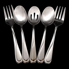 5pc Hampton Silversmiths Swirl Serving Set - Meat Forks, Slotted, Solid Spoon