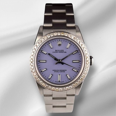 Rolex Oyster Perpetual 31mm 2ct Diamonds Lavender Dial Steel Automatic Watch