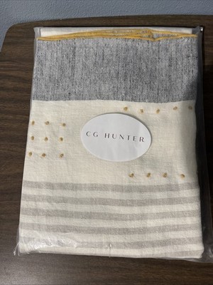 GC Hunter Throw Blanket Ivory W/ Grey Stripe 50in X 70in New in Bag