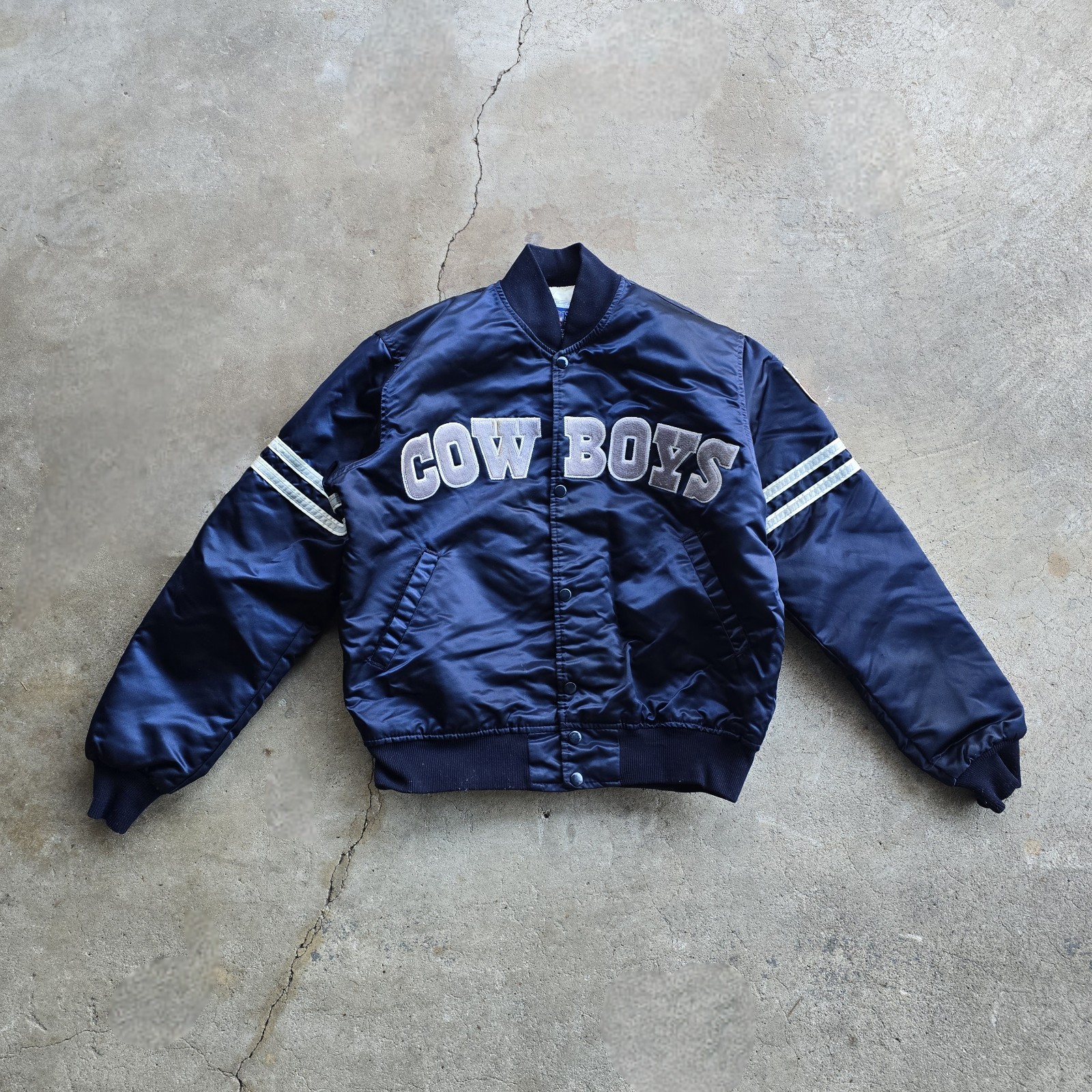 Vintage 90's NFL Starter Dallas Cowboys Satin Varsity Navy Bomber Jacket Size M