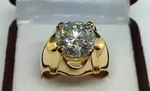 4Ct Round Cut Lab Created Diamond Men's Engagement Ring 14K Yellow Gold Finish