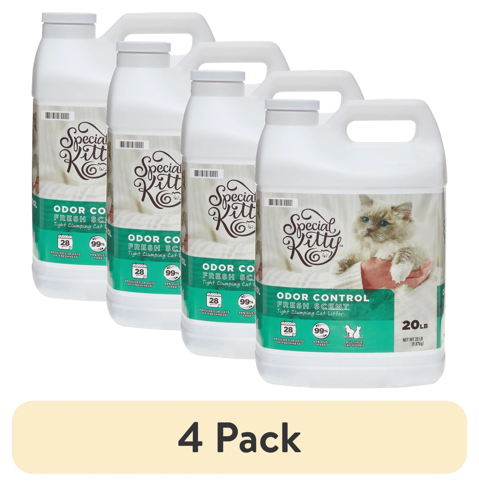 4 Pack Scoopable Tight Clumping Cat Litter Fresh Scent 20 lb