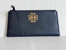 Tory Burch Black Pebbled Leather Slim Envelope Wallet