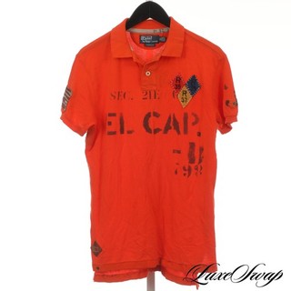 Y2K 2000s Polo Ralph Lauren Orange USA Flag Patch Stencil El Cap Polo Shirt M NR