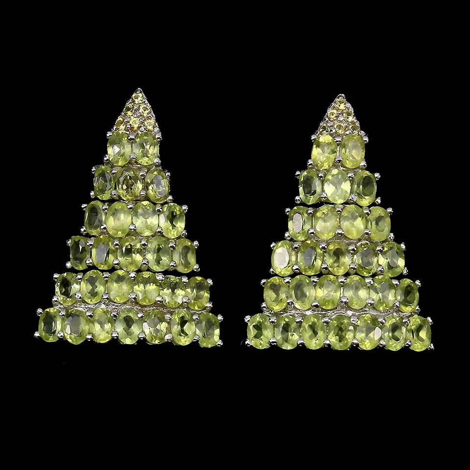 925 Sterling Silver Earrings Oval Peridot Sapphire Natural Gemstone Jewelry - Image 2 of 4