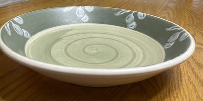 Hand Painted Green Villa Romana Italy Pottery Pasta Serving Dish Swirl 9.5''