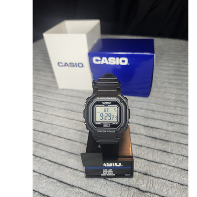 Casio F-108WH Illuminator Digital Watch Black Resin Quartz Alarm Chrono Box