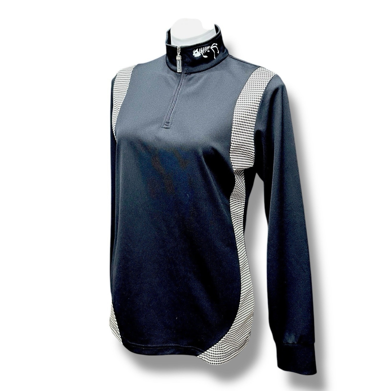 DNA Canada Base Layer Long Sleeve Quarter Zip Logo Houndstooth Womens Sz Large