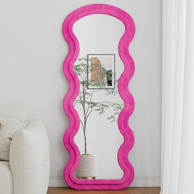 Flannel Wave Floor Mirror with Stand Freestand Hanging Milrror for Bedroom Hotel