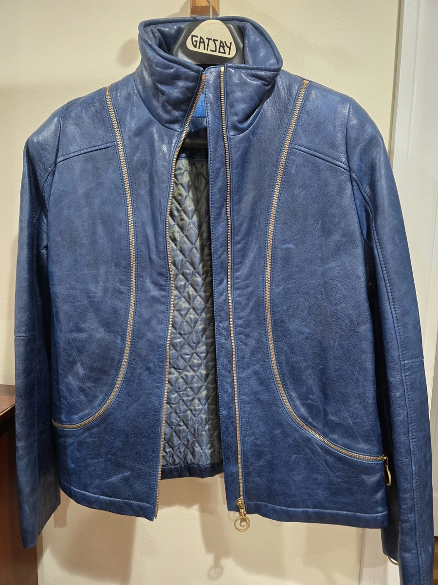 新品未使用　ESCADA エスカーダ　レザーブルゾン　ジャケット　デニム ESCADA Leather Outer Shell Blue Coats, Jackets & Vests for Women