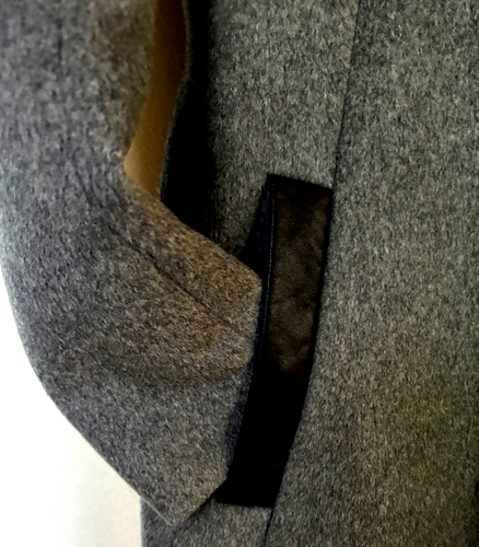 Soia&Kyo grau Jenna Wollmischung versteckter Knopfverschluss Taschen Lederbesatz Mantel L - Bild 15 von 18