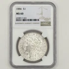 1886 Morgan Silver Dollar $1 NGC MS60 90% Silver