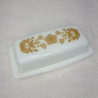Vintage 70s PYREX Butterfly Gold Butter Dish White Milk Glass