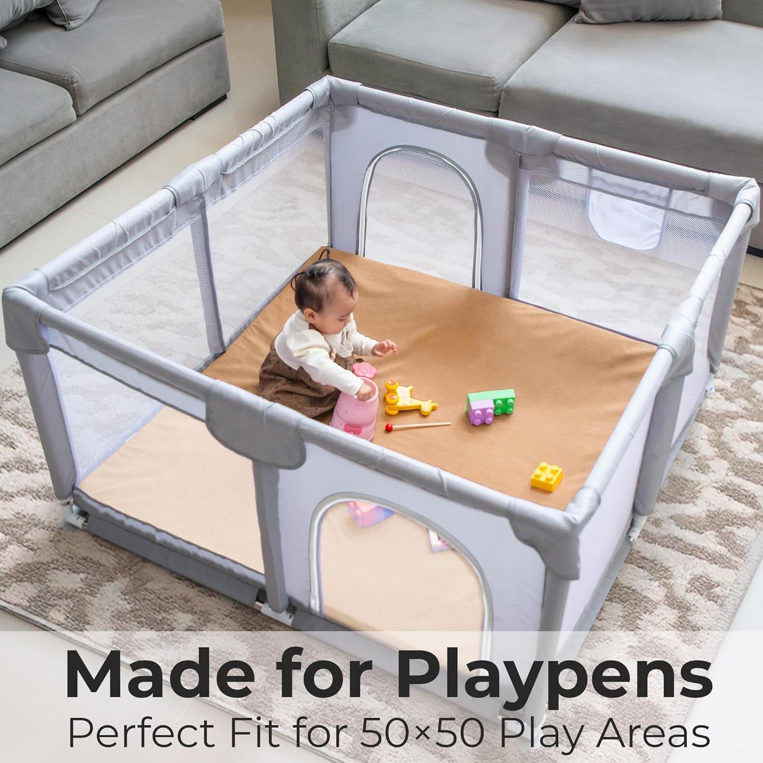 Primica Padded Play Mat for Baby - Large Soft Foam Floor Sandstone 