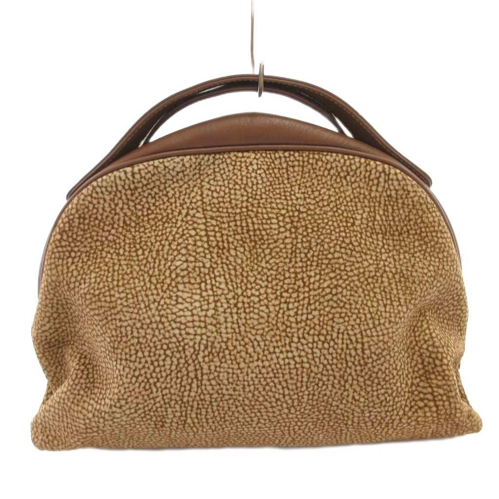 Borbonese Handbag Quail Pattern Leather Gold Colo… - image 1