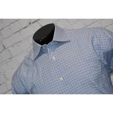 David Donahue Dress Shirt Mens Size Large Blue Plaids Cotton Button Down