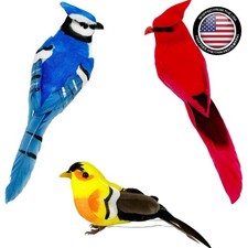 3pcs Realistic Artificial Birds - Cardinal, Blue Jay  Goldfinch for Decor
