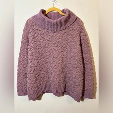 Coldwater Creek Women's Size XL Lavender Cowl Neck Honeycomb Crochet Sweater