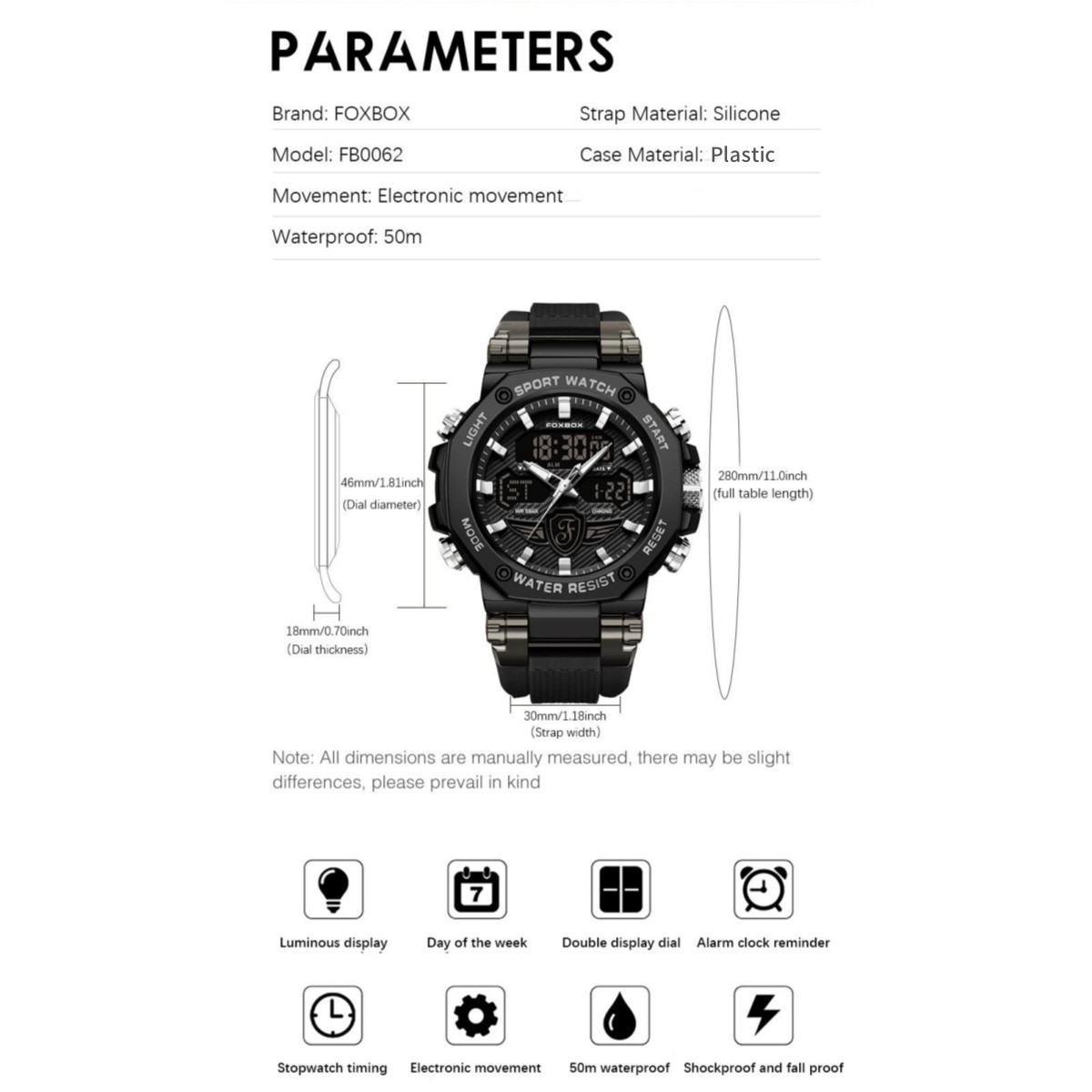 Waterproof Digital Sports Watch Military Tactical LED Backlight Men's Wristwatch