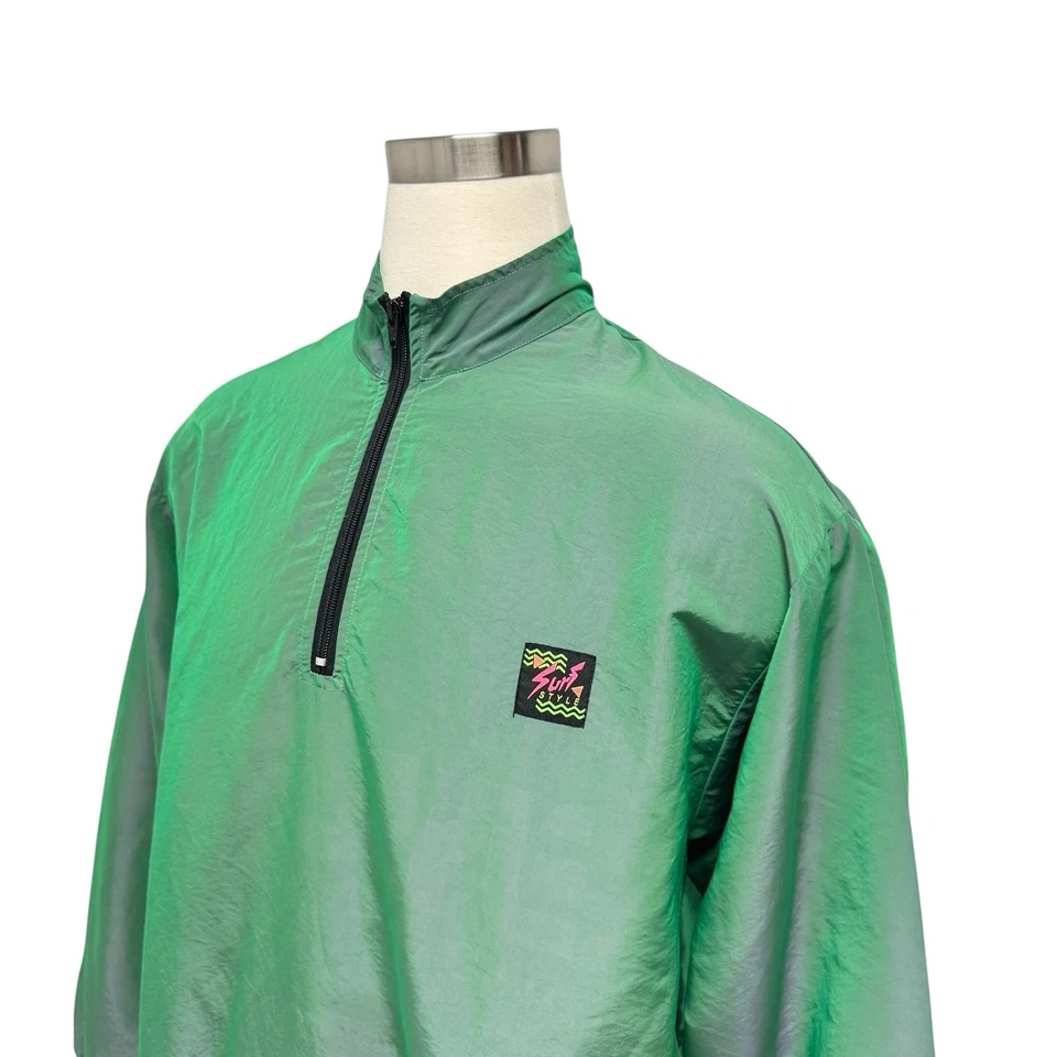 Chaqueta cortavientos estilo surf vintage para hombre verde retro jersey talla L Foto 3 de 4