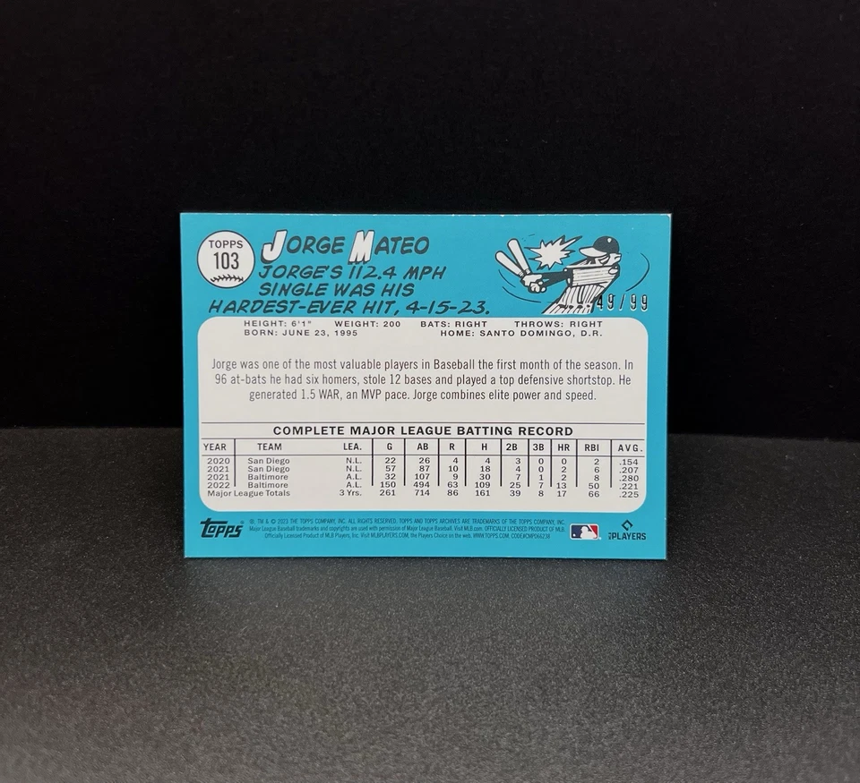 2023 Topps Archives #103 JORGE MATEO GREEN FOIL /99 BALTIMORE ORIOLES 🔥 - Image 2 of 2