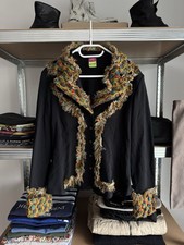 Vintage Save The Queen Mesh Feather Fringe Trim Jacket Y2K Luxury Womens Size L