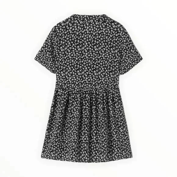 Niñas Niños Zara Negro Floral Camisa Vestido Fluido Manga Corta Cottagecore Talla 7 Foto 4 de 4