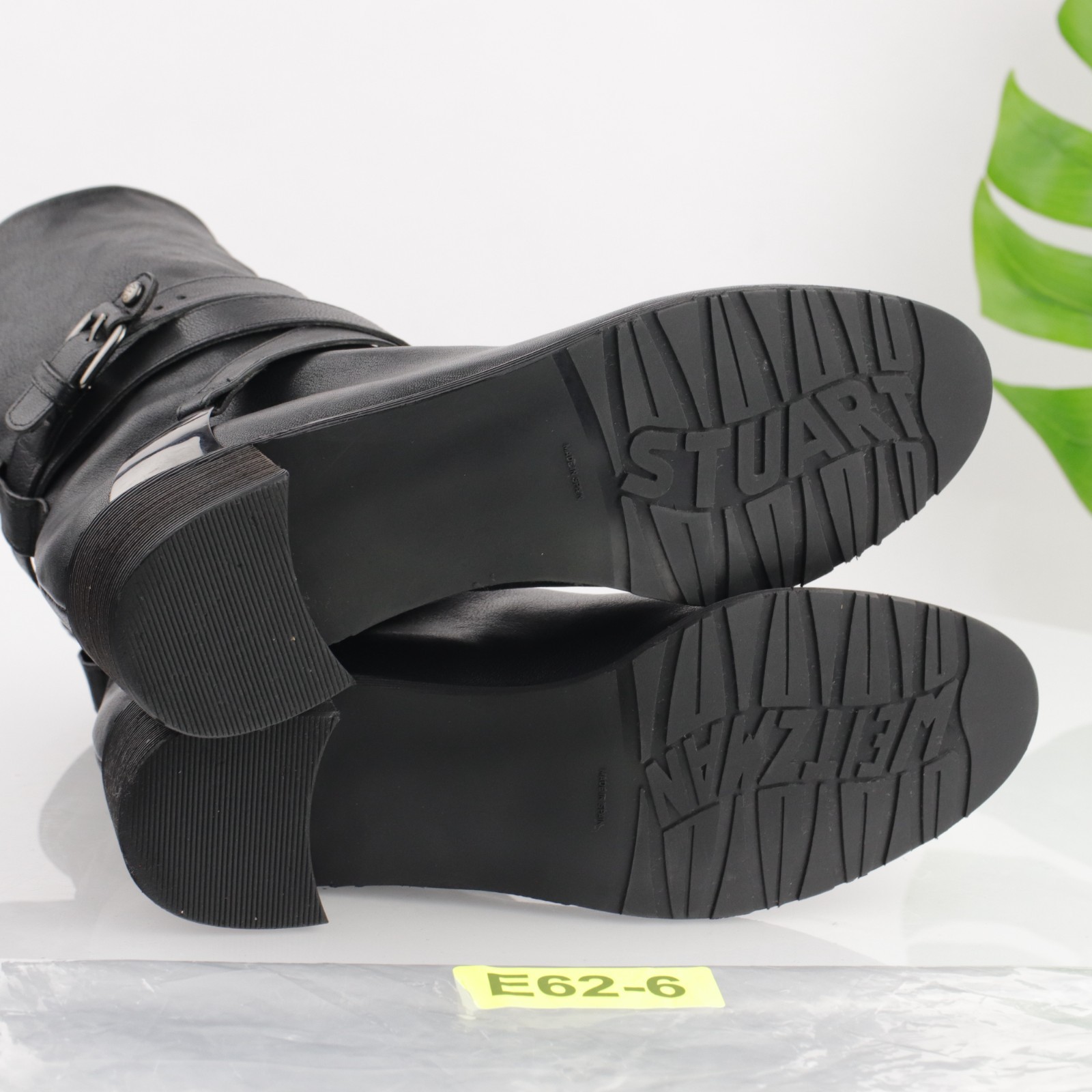 Stuart Weitzman Womens Ranch Dressing Boot Size 8.5 Black Buckle Heel Moto Biker