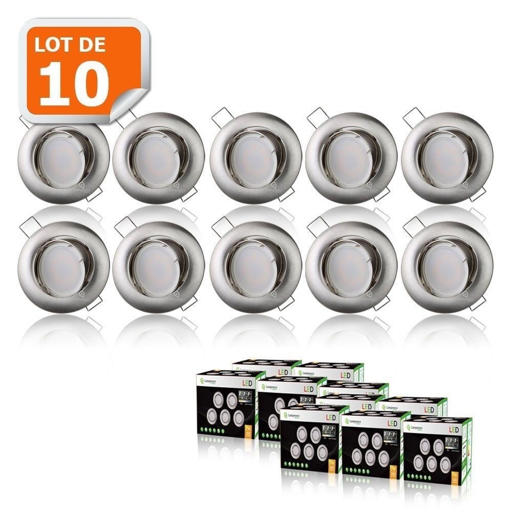 Spot LED encastrable orientable blanc froid 230v alu brossé 5w pack de 10