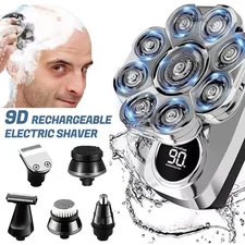 9D 5in1 Rotary Electric Shaver Cordless Hair Trimmer Bald Men Head Razor Wet Dry