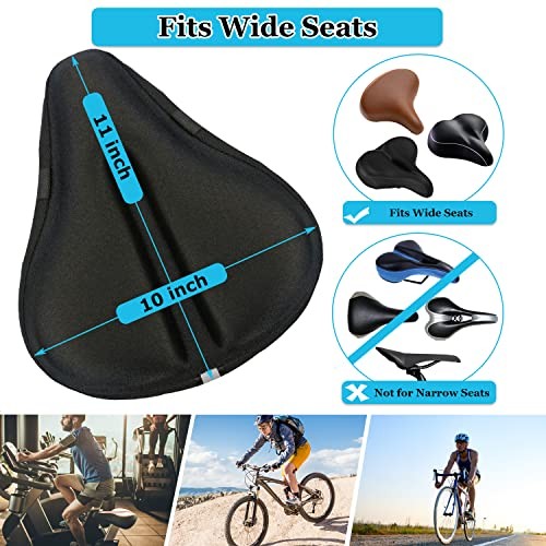 Gel Bike Seat Cover Padded Bicycle Saddle Covers for Women & Men, Black-Wide - Bild 4 von 7