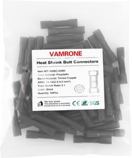 50PCS 14 12 AWG Heat Shrink Butt Wire Connectors Insulated Size: Black 50 PCS
