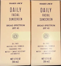 2 x Trader Joe's Daily Facial Chemical Sunscreen SPF 40 1.7oz Set Primer Sealed
