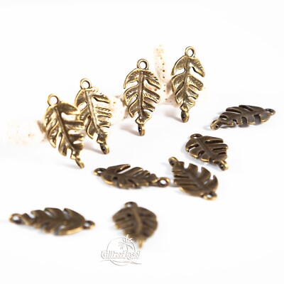 10x Schmuck Verbinder Blatt 27mm Antik Bronze Basteln GlitzerInsel 00316
