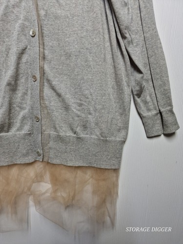 J.Crew Women's Gray Sweater w/ Blush Pink Tulle Hem Merino Wool Cardigan Size XL - Picture 4 of 18