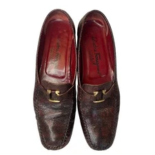 RARE Salvatore Ferragamo Snakeskin Loafers - W Size 8, Burgundy, Made in Italy
