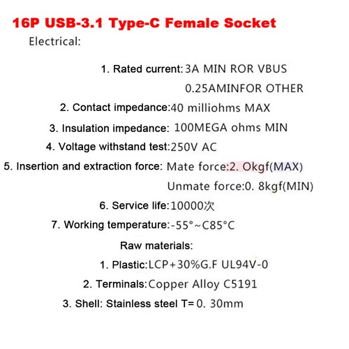6P/16P/24P SMD DIP USB-3.1 Type-C Female Socket Jack Fast Charge HD Transmission - Picture 10 of 16