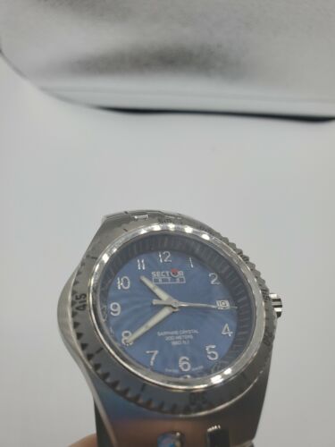 Sector 975 blau Datumszifferblatt Herrenuhr Saphir Kristall SS Armband - Bild 7 von 12