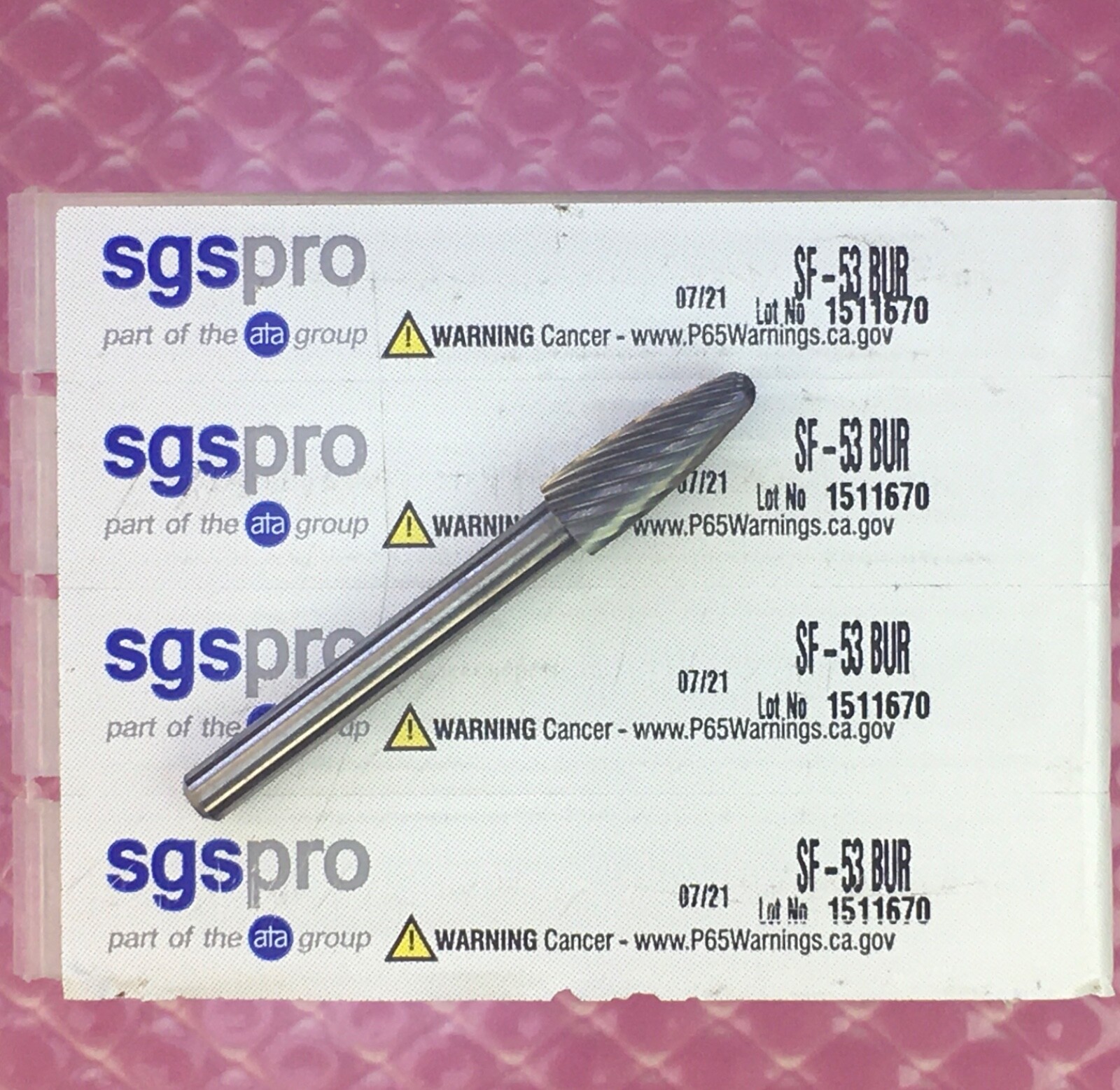4pc SGS Pro SF-53 Solid Carbide Cone Shape Router Burr: 3/16” dia. 1/8”shank
